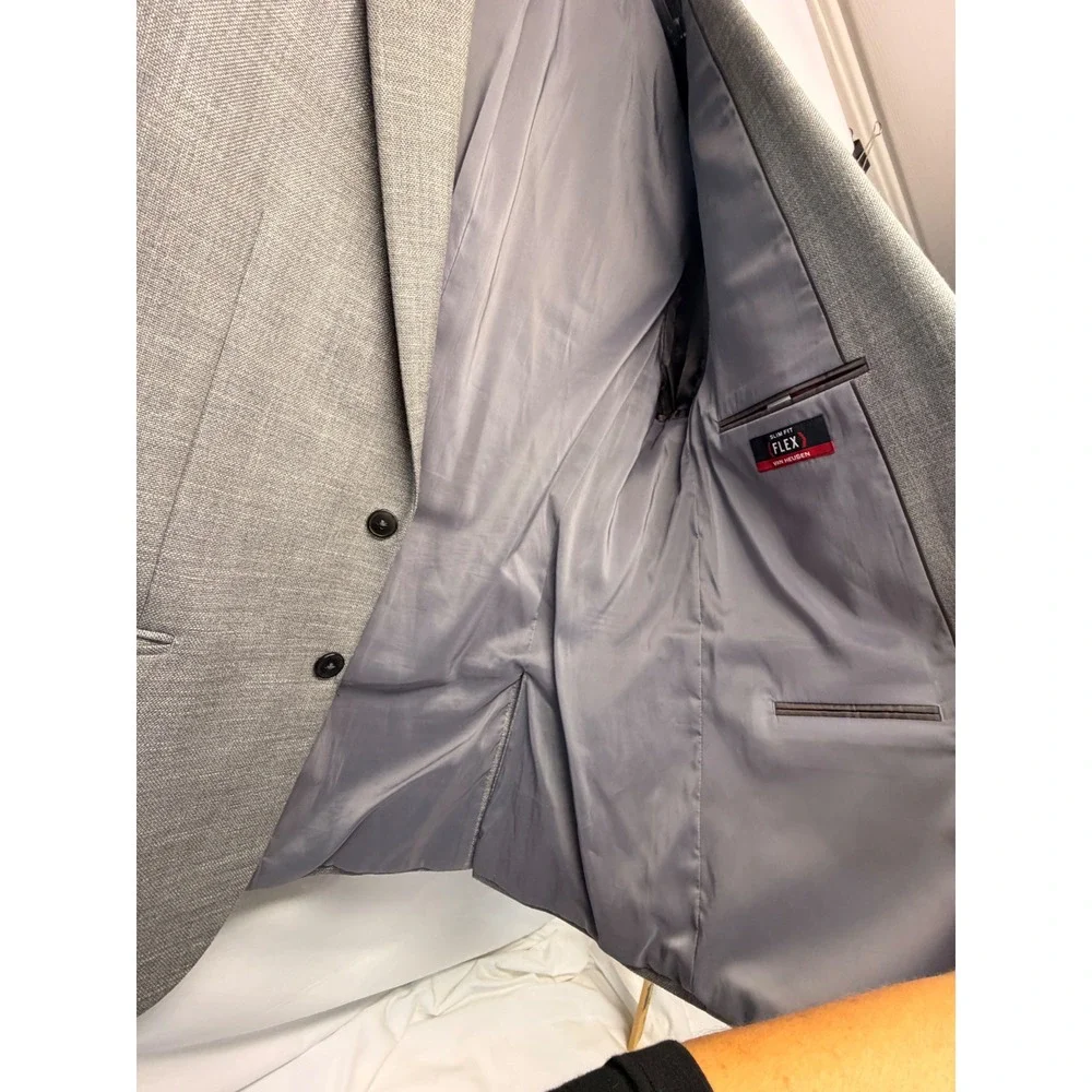 Van Heusen Flex Slim Fit Blazer Mens 44R Gray Textured Two Button Suit Jacket